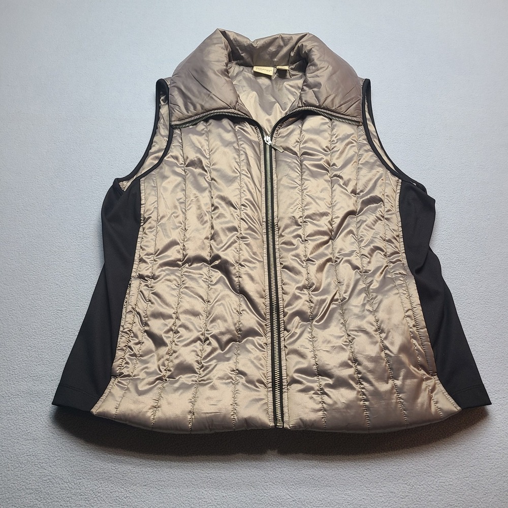 Zenergy Puffer Vest Womens 2 Champagne Bronze Excellent Quilted Mixed Media Zip